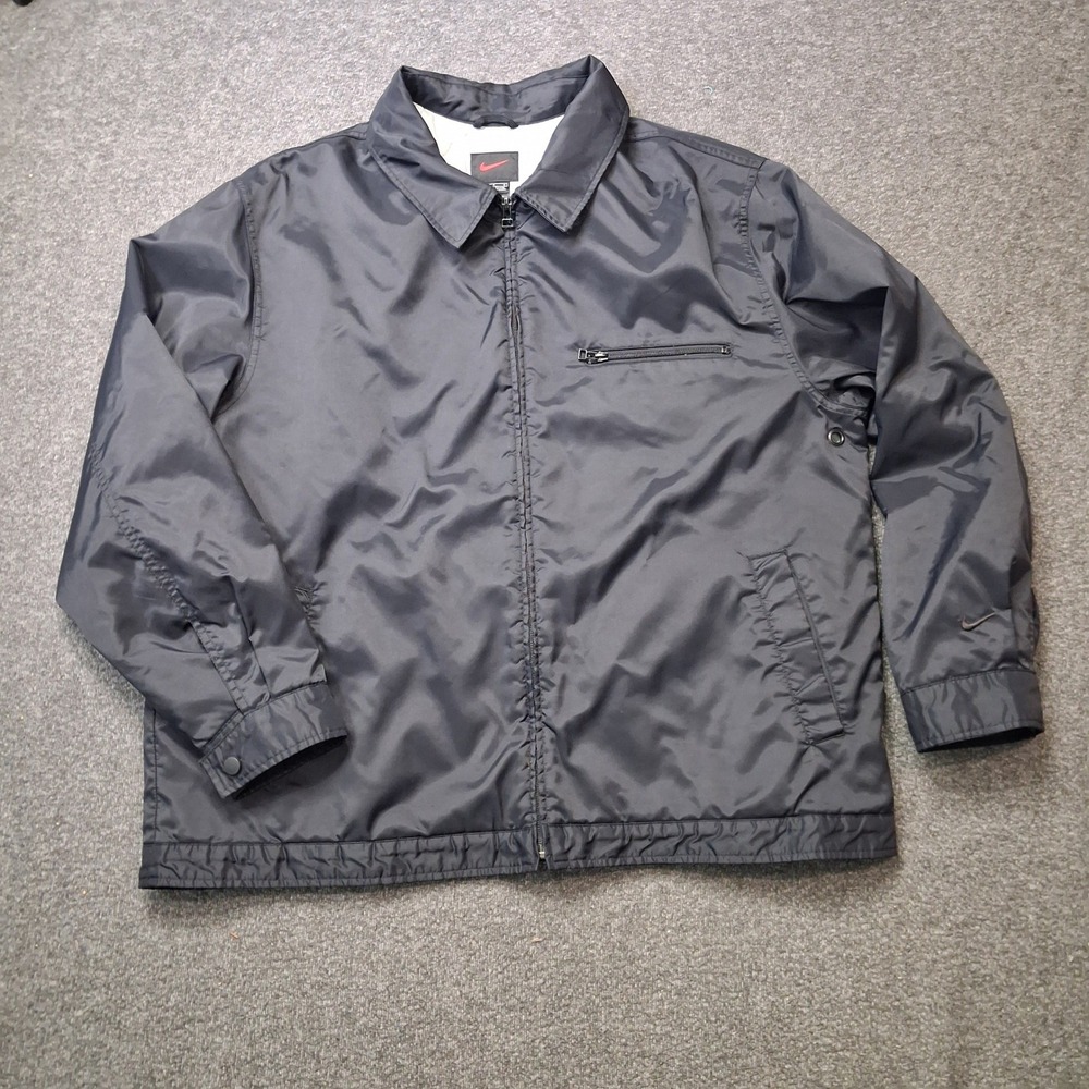 Nike Vintage Mens Black Full Zip Quilted Coaches Jacket Large H9 FEI Nylon